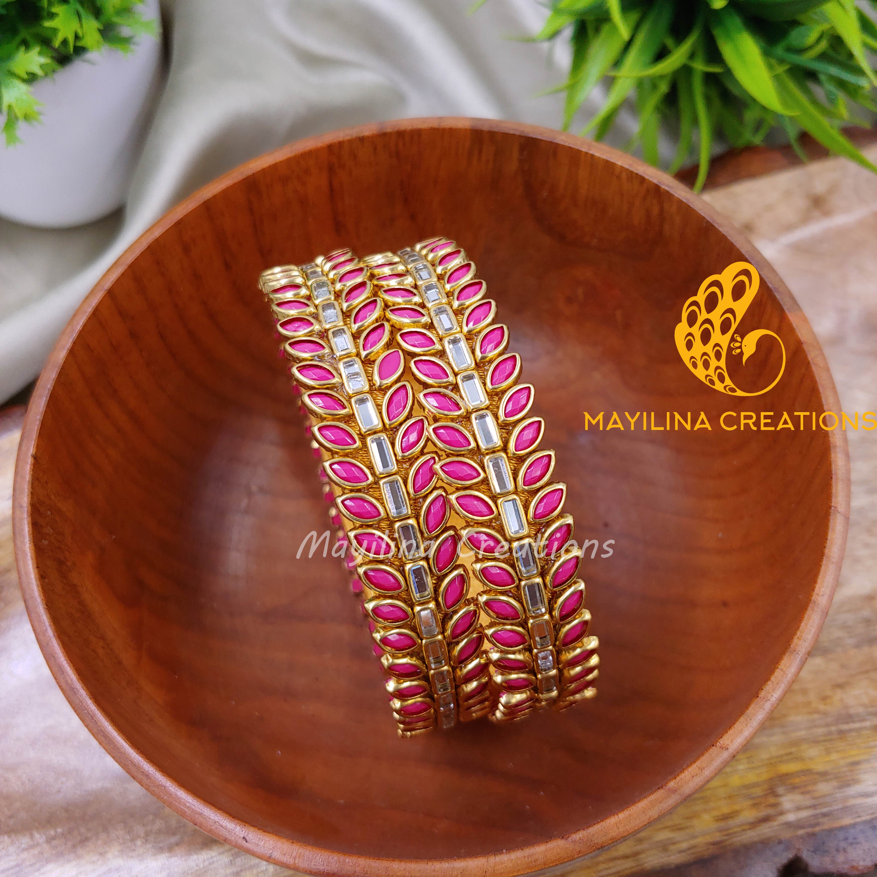 Thread Kundan Kada Designs Leaf Pattern Kundan Silk Thread Bangles