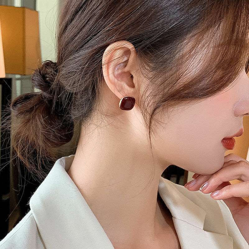 Korean Simple Red Earrings Cherry Red Lush Sleek And Simple