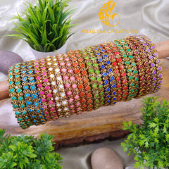 12 Pairs Rhombus Pattern Single line Kundan Bangles - Silk Thread Bangles (Set of 24 Bangles)