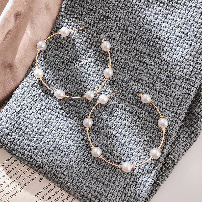 Elegant Korean Big Pearl Hoop Earrings for Women, Boho Style