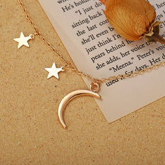 Elegant Moon and Star Single Layer Gold Chain