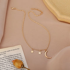 Elegant Moon and Star Single Layer Gold Chain