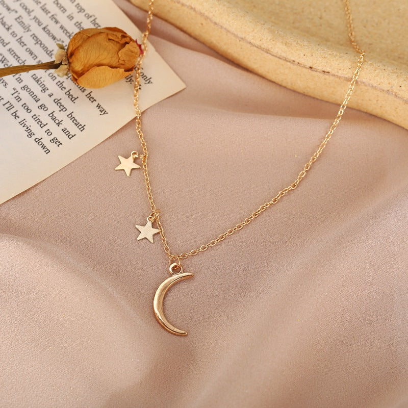 Elegant Moon and Star Single Layer Gold Chain