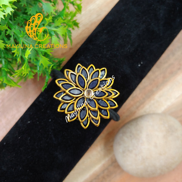 3D Black Flower Kundan Hair Band