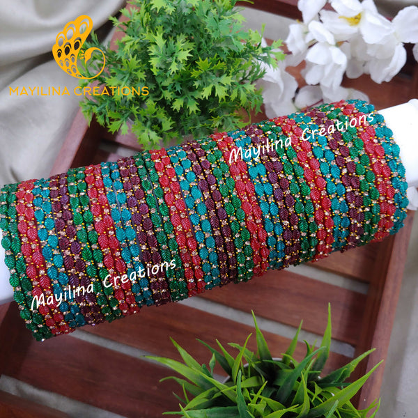 Baby Shower Glass Bangles Combo - Leaf Pattern 02 - 4 Dozen Combo