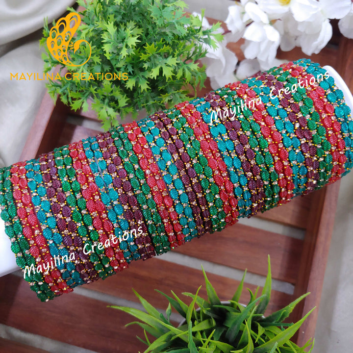 Baby Shower Glass Bangles Combo - Leaf Pattern 02 - 4 Dozen Combo 2