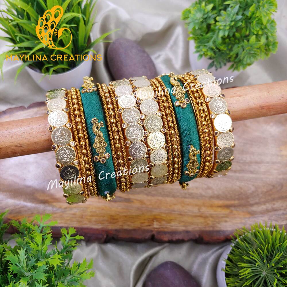 Bhrithi - Dark Green Minimal Bridal Silk Thread Bangles