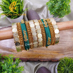Bhrithi - Dark Green Minimal Bridal Silk Thread Bangles