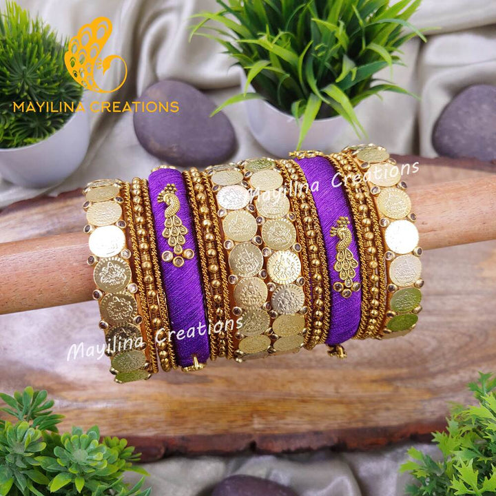 Bhrithi - Purple Minimal Bridal Silk Thread Bangles