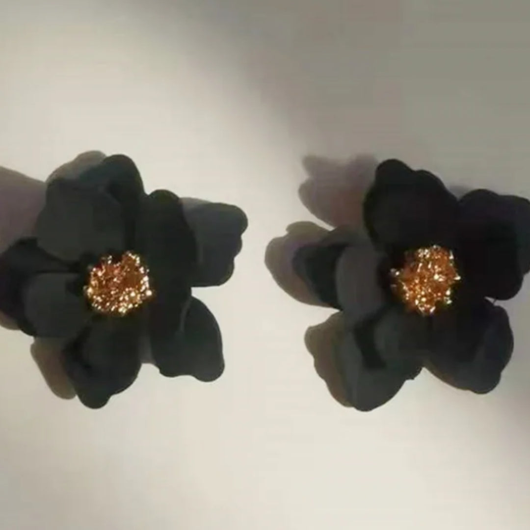 Black Camellia - Flower Earrings for Girls and Women, Floral Style Earrings