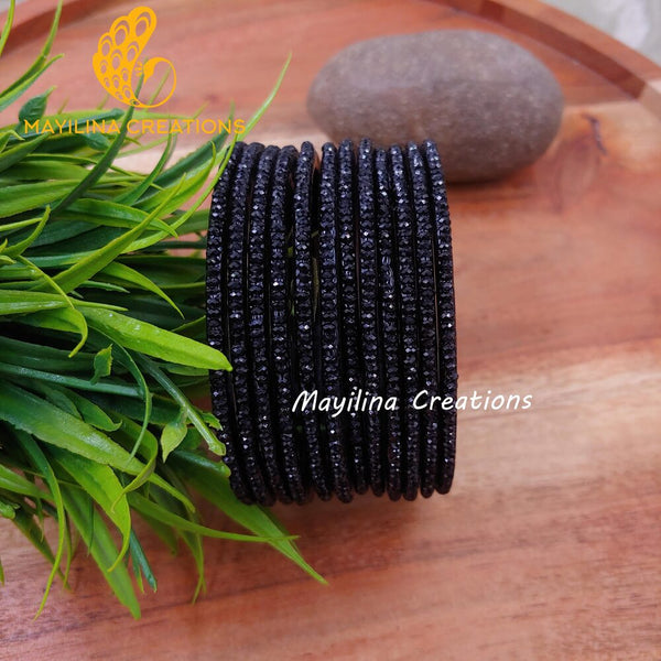 Black Crystal Cut Glass Bangles