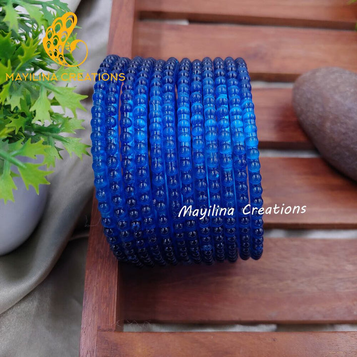 Blue Bubble Design Glass Bangles - Set of 12 Bangles