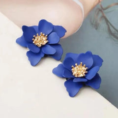Blue Camellia - Flower Earrings for Girls and Women, Floral Style Earrings