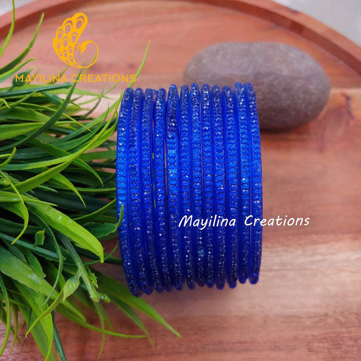 Blue Crystal Cut Glass Bangles