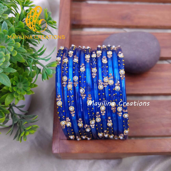 Blue Designer Glass Bangles - Chitrani