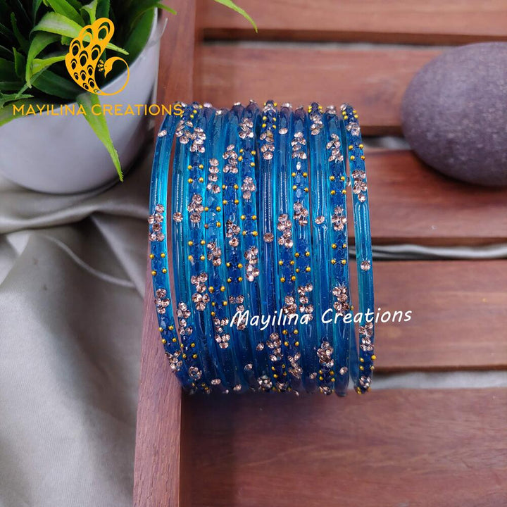 Blue Gauri - Minimal Designer Glass Bangles
