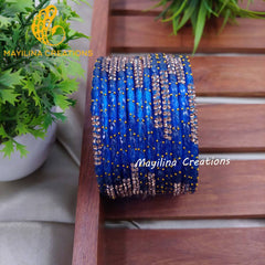 Blue Glittering Raindrop Glass Bangles