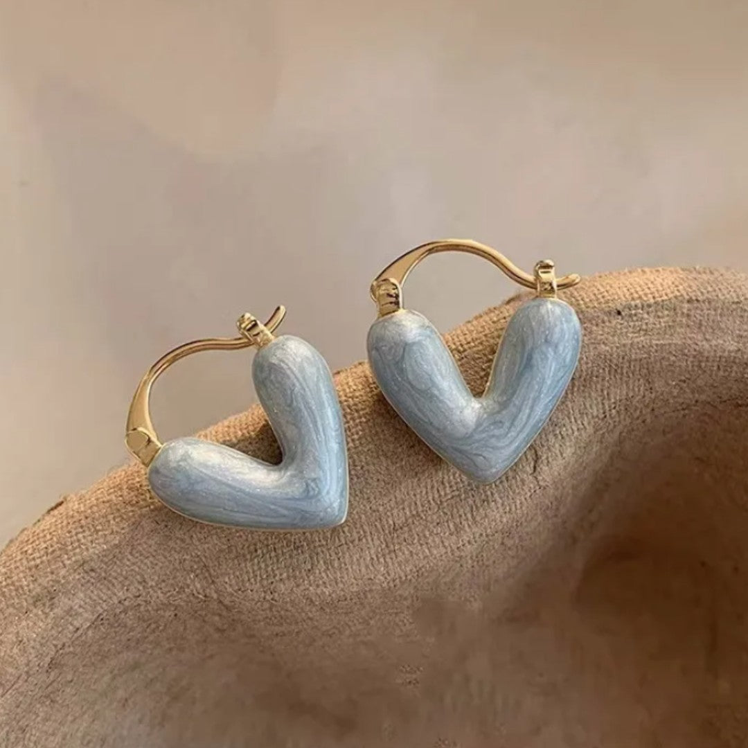 Blue Heartz - White Marble Heart Korean Glittering Stud