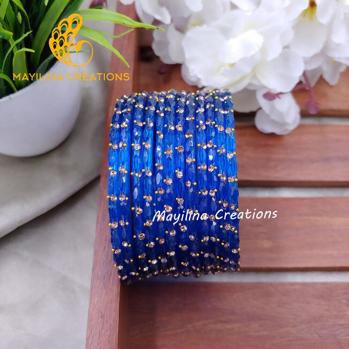 Blue Indu - Designer Glass Bangles - Set of 12 Bangles