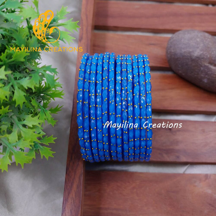 Blue Matte Raindrop Glass Bangles (Set of 12 Bangles)