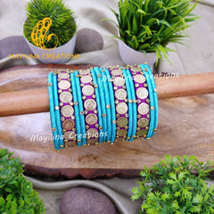 Blue and Purple Silk Thread Bangles with Lakshmi Coin Bangles for Wedding