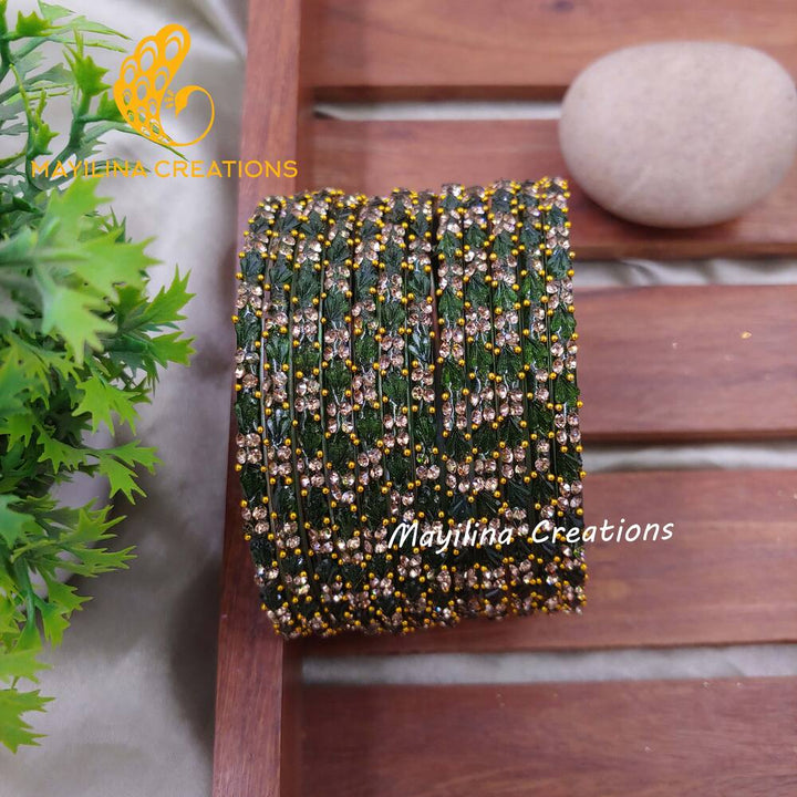 Bottle Green Malar - Designer Flower Pattern Bangles