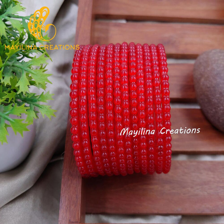 Bright Red Bubble Design Glass Bangles - Set of 12 Bangles