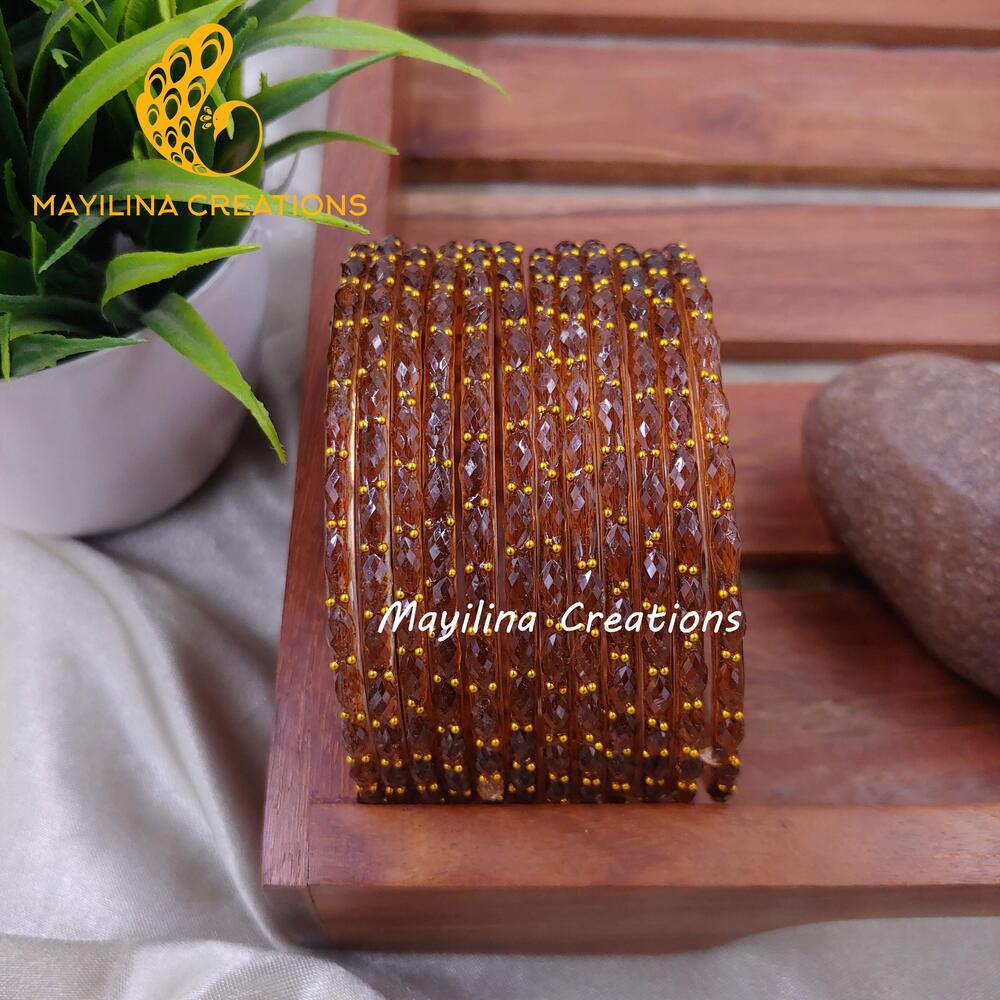 Brown Raindrop Glass Bangles (Set of 12 Bangles)
