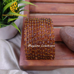 Brown Raindrop Glass Bangles (Set of 12 Bangles)