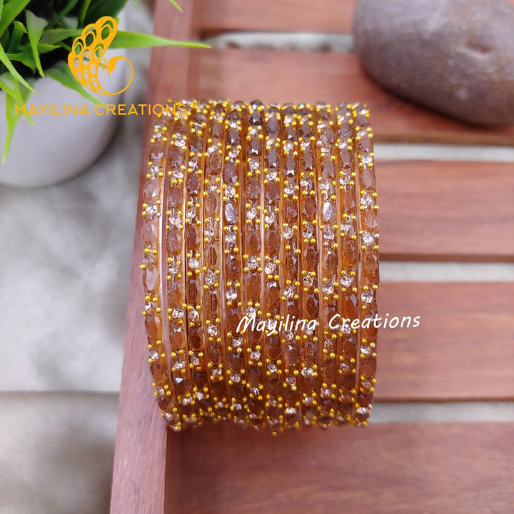 Brown Twinkle Designer Glass Bangles - Set of 12 Bangles