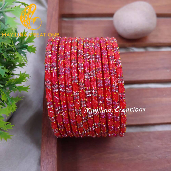 Cherry Red Malar - Designer Flower Pattern Bangles