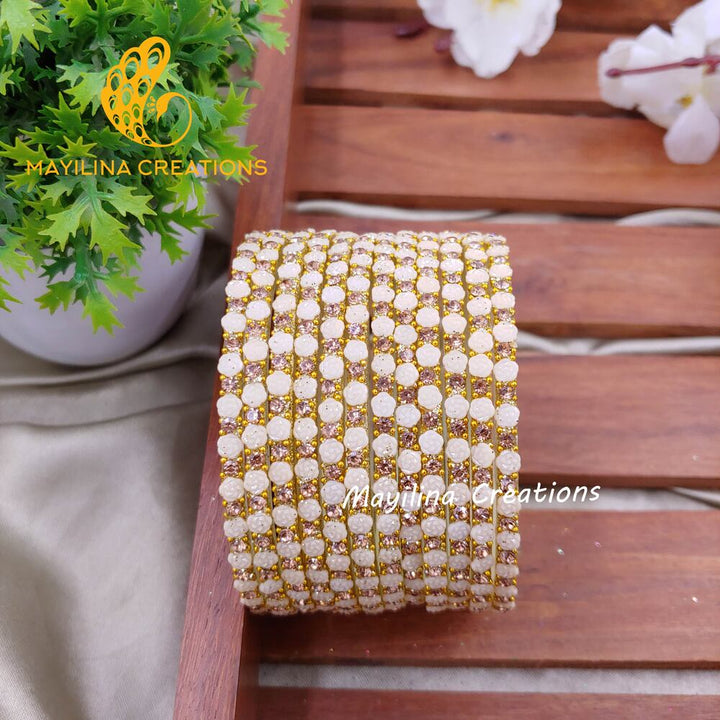 Cream Rose Glitter Bangles - Set of 12 Bangles