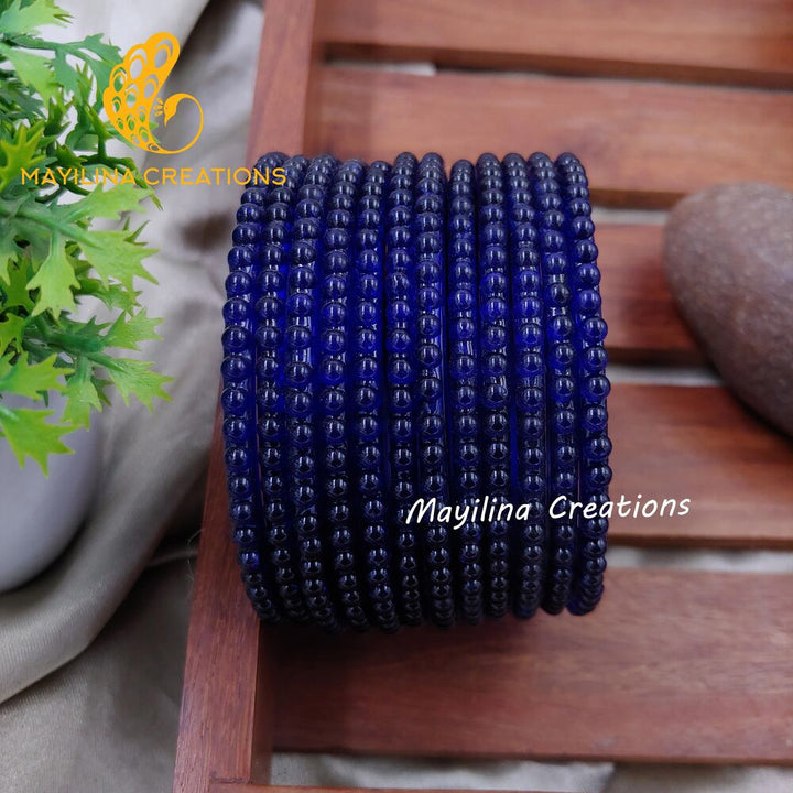Dark Blue Bubble Design Glass Bangles - Set of 12 Bangles