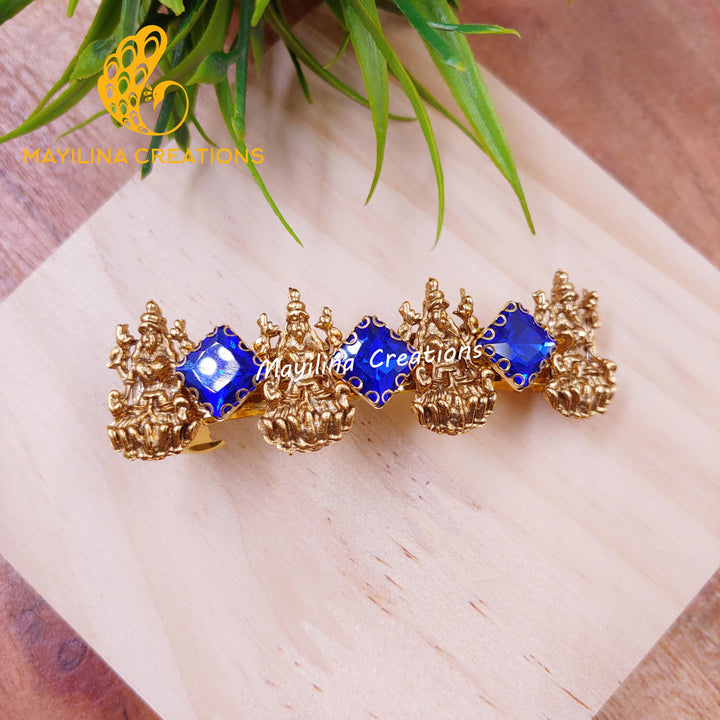 Dark Blue Lakshmi Hair Clips with Stones - Small Size