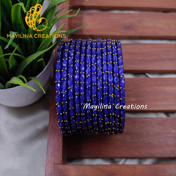 Dark Blue Matte Raindrop Glass Bangles (Set of 12 Bangles)