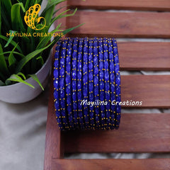 Dark Blue Matte Raindrop Glass Bangles (Set of 12 Bangles)