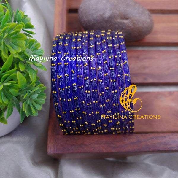 Dark Blue Raindrop Glass Bangles (Set of 12 Bangles)