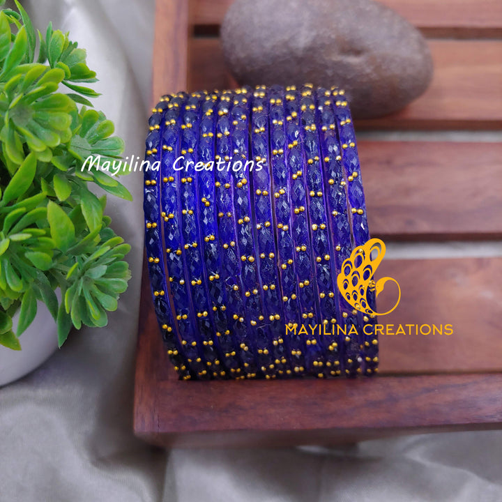 Dark Blue Raindrop Glass Bangles (Set of 12 Bangles)