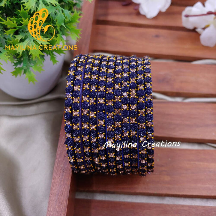 Dark Blue Rose Glitter Bangles - Set of 12 Bangles