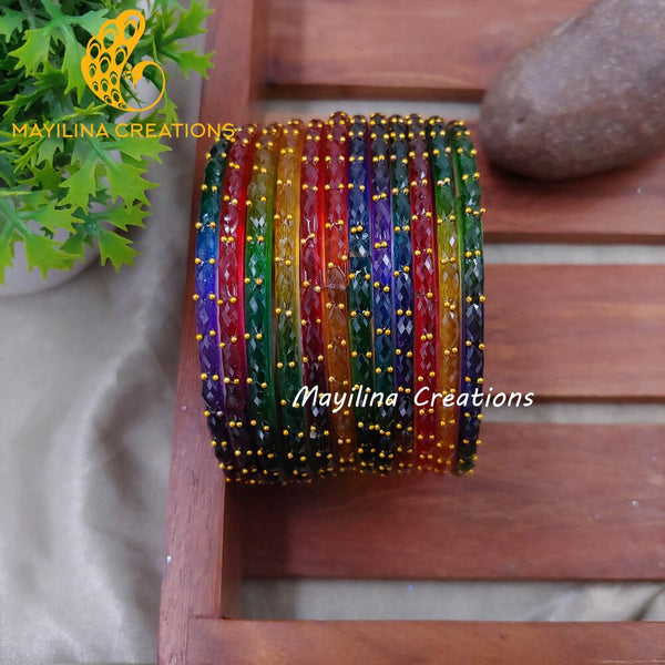 Dark Green Blue Multicolor Matte Raindrop Glass Bangles (Set of 12 Bangles)