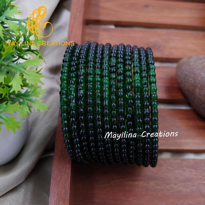Dark Green Bubble Design Glass Bangles - Set of 12 Bangles