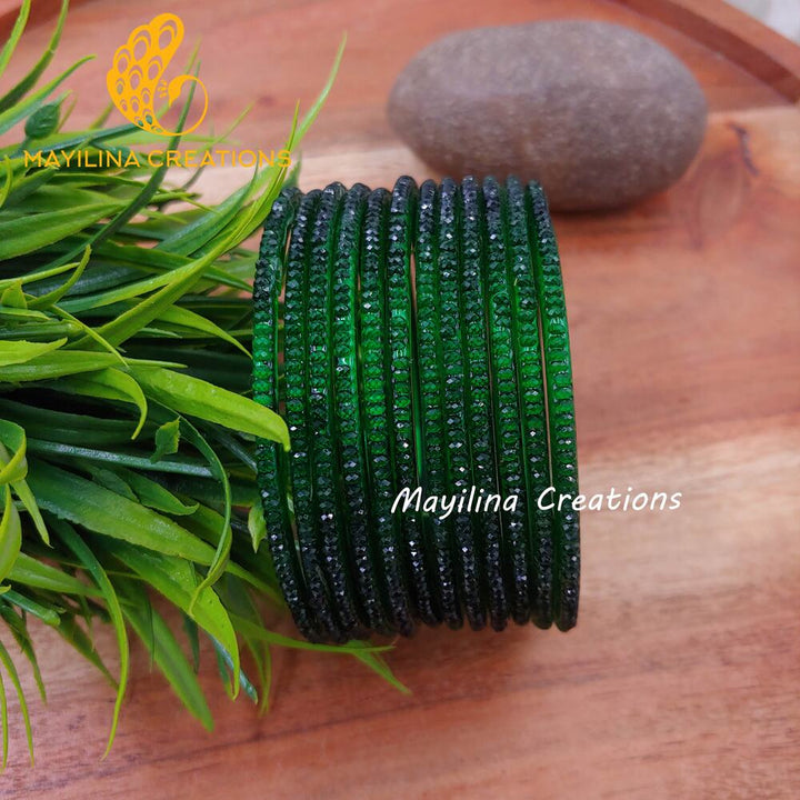 Dark Green Crystal Cut Glass Bangles