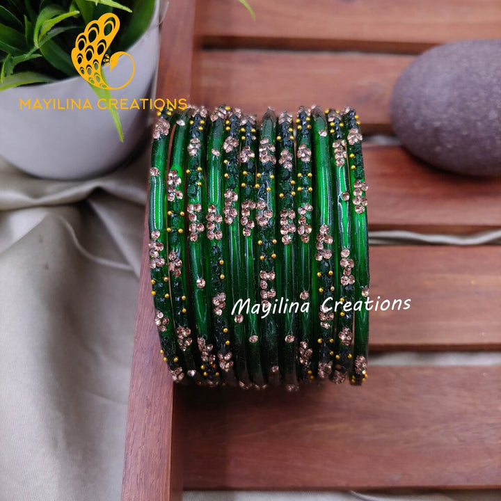 Dark Green Gauri - Minimal Designer Glass Bangles