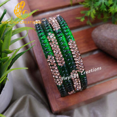 Dark Green Glass Kada Bangles - Haruni (Set of 4 Bangles)