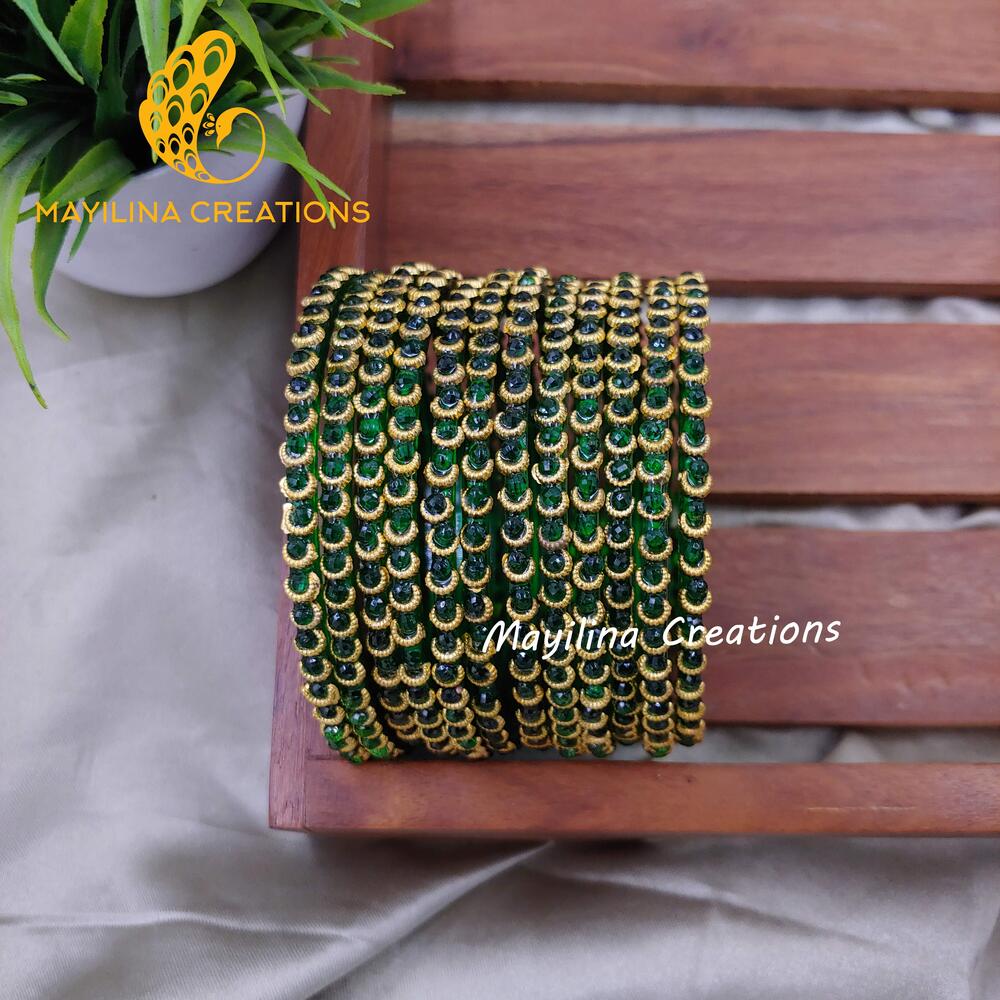 Dark Green Illampirai Crystal Glass Bangles 