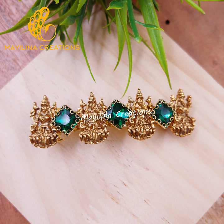 Dark Green Lakshmi Hair Clips with Stones - Small Size