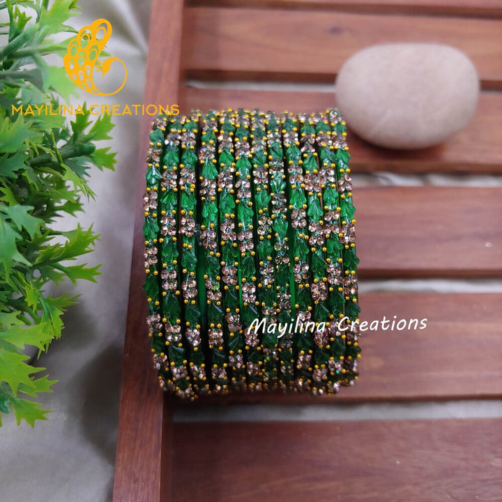Dark Green Malar - Designer Flower Pattern Bangles