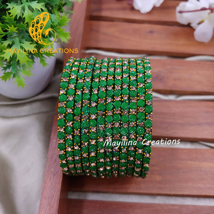 Dark Green Rose Glitter Bangles - Set of 12 Bangles