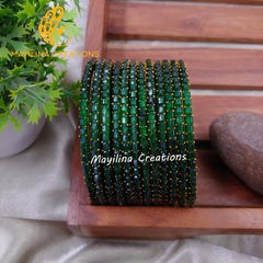 Dark Green Tube Cut Glass bangles