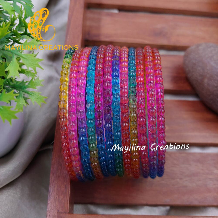 Dark Multicolor Bubble Design Glass Bangles - Set of 12 Bangles